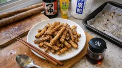 揚げないのにカリッ！オーブンで作るごぼうの唐揚げ（めんつゆ×にんにく）