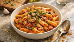 ポルチーニ香る木こり風パスタ：パンチェッタの旨味を煮込むボスカイオーラ・ペンネ