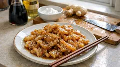 豚こまがつるんと変わる「水晶豚」—しょうが焼き風の甘辛だれでご飯が進む