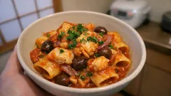 塩鱈（バッカラ）で手早く一皿：トマト×オリーブの旨みパスタ・コン・バッカラ