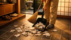 玄関の砂ボコリが舞わない、新聞紙でできる簡単掃き掃除のコツ