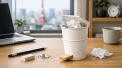 紙コップで完成、押すだけで開くミニゴミ箱DIYで机の集中力を守る