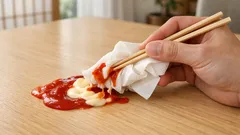 ケチャップやマヨネーズをこすらずきれいに取る方法 手前から集めるだけで失敗しにくい