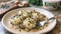 揚げないから軽い。リコッタのきのこポルペッテをフライパンでふんわり蒸し煮