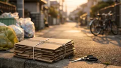 段ボールの十字縛りが崩れない裏ワザ、端に切り込みを入れるだけ