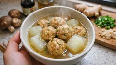 あごだしで上品に。おから入り鶏団子と冬瓜のふんわり煮