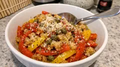 フライパンで甘み引き出す、パプリカのイタリア副菜「ペペローニ・アンモッリカーティ」