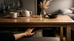 つっぱり棒だけでテーブル下が収納に変わる ティッシュを隠して生活感オフ