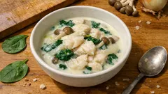 フライパンひとつで簡単：鱈とほうれん草のやさしいクリーム煮（だまになりにくい）